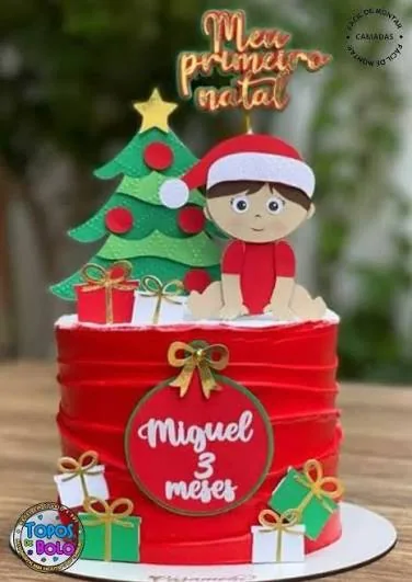 Inspiração de topo montado no bolo: Natal Infantil