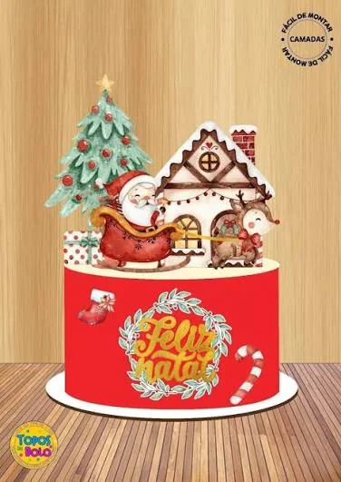 Inspiração de topo montado no bolo: Papai Noel na Árvore