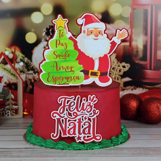 Inspiração de topo montado no bolo: Topo Feliz Natal
