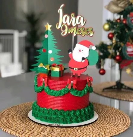 Inspiração de topo montado no bolo: Mesversário Natalino