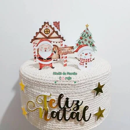 Inspiração de topo montado no bolo: Papai Noel e Boneco de Neve